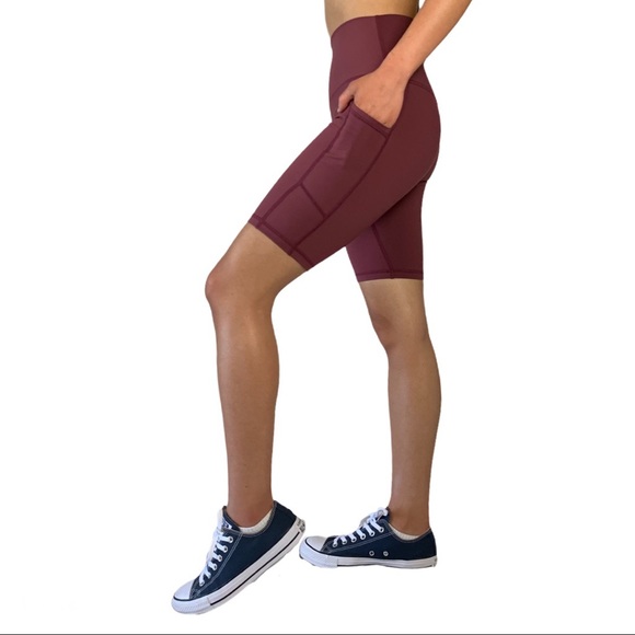 KALON ACTIVE Pants - Wine Red - Palm Springs High Waisted Biker Shorts